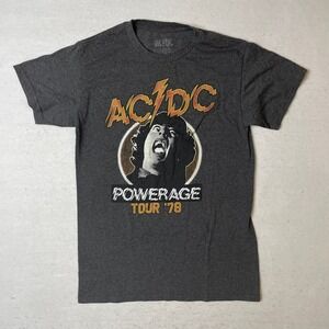 AC DC Powerage‎ Tour 78 Band Tee T-Shirt Gray Rock Concert Music Small